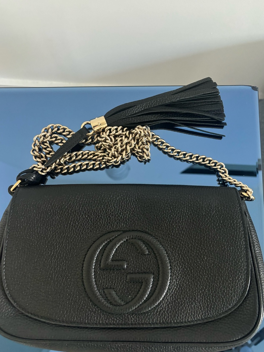 Gucci Soho Black Leather Crossbody Bag with Chain Strap